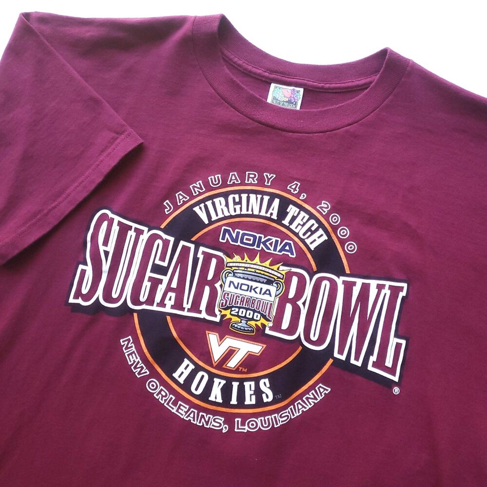 Vintage 2000 Nokia Sugar Bowl Virginia Tech Hokies T-Shirt Size XL Maroon Cotton
